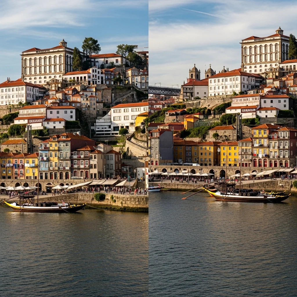 포르투의 낮과 밤: 히베이라 vs 빌라 노바 드 가이아