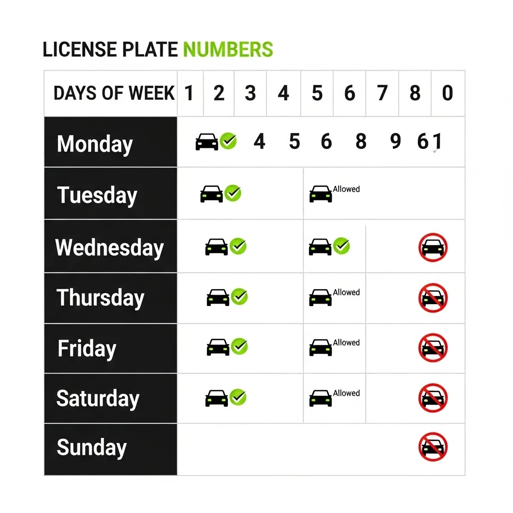 요일별 차량 5부제 끝번호 매칭표 (2026년 기준)