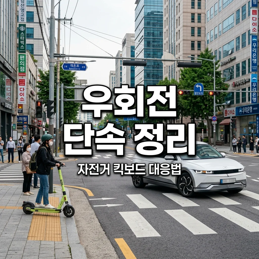 우회전 단속 기준: 자전거 킥보드 난입 시 일시정지 의무 및 차량 보호 가이드